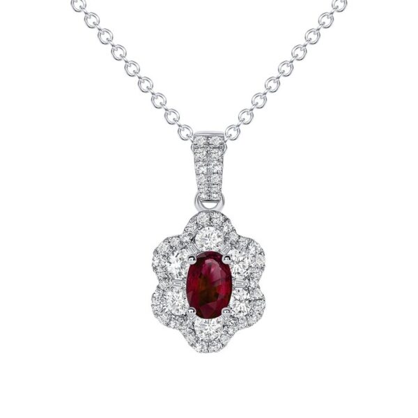 Halo Oval Shaped Ruby Drop Pendant
