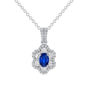 Halo Oval Shaped Blue Sapphire Drop Pendant