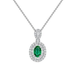 Halo Oval Shaped Emerald Drop Pendant