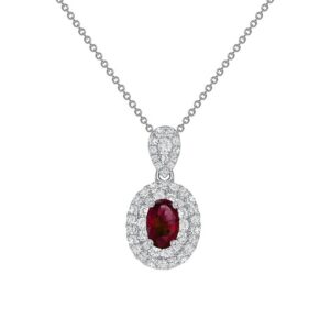 Halo Round Ruby Drop Pendant
