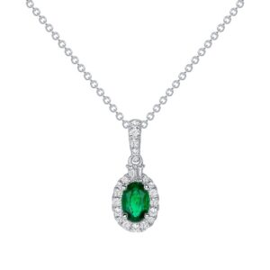 Halo Oval Shaped Emerald Drop Pendant