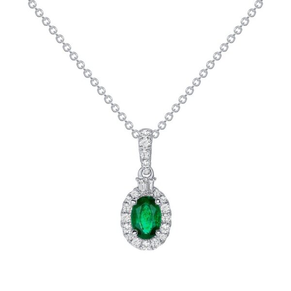 Halo Oval Shaped Emerald Drop Pendant