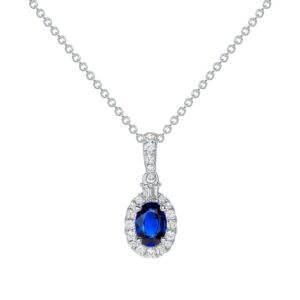 Halo Round Blue Sapphire Drop Pendant