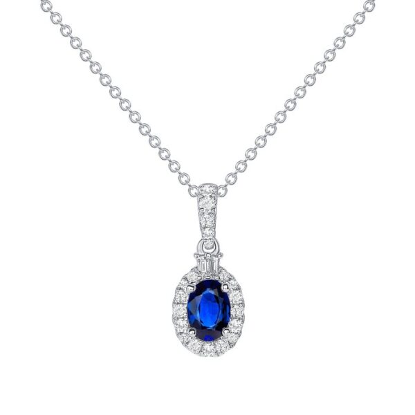 Halo Round Blue Sapphire Drop Pendant