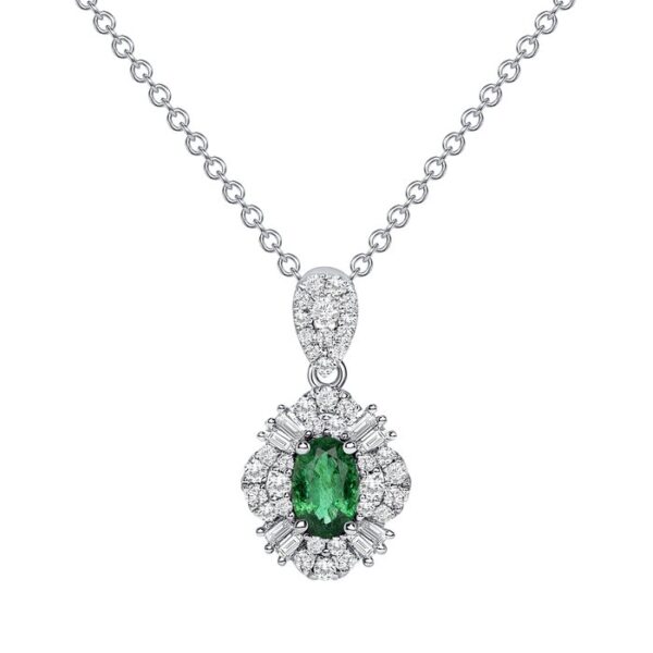 Halo Oval Shaped Emerald Drop Pendant