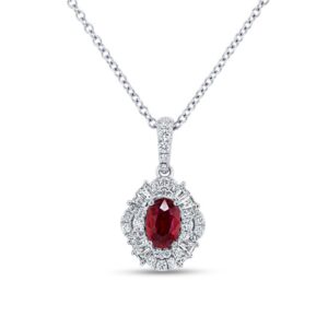 Halo Oval Shaped Ruby Drop Pendant