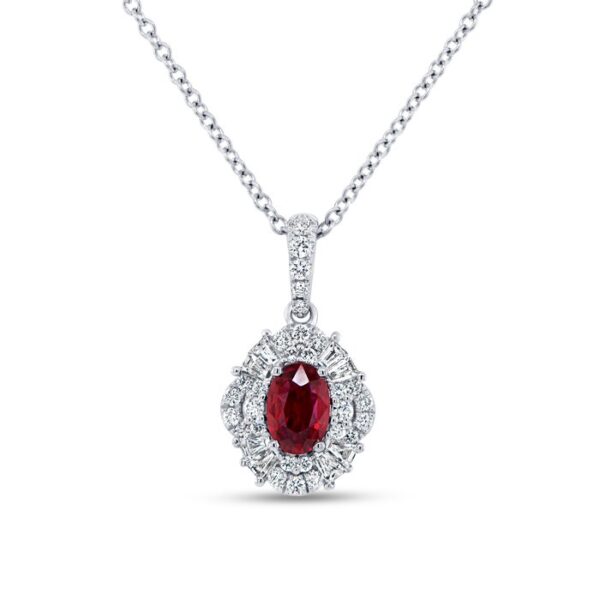 Halo Oval Shaped Ruby Drop Pendant