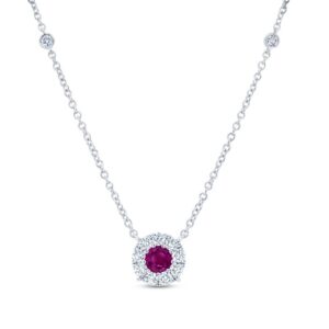 Halo Round Ruby Brooch Pendant