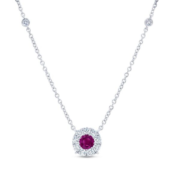 Halo Round Ruby Brooch Pendant