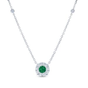 Halo Round Emerald Brooch Pendant
