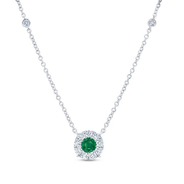 Halo Round Emerald Brooch Pendant