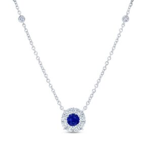 Halo Round Blue Sapphire Brooch Pendant