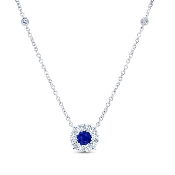 Halo Round Blue Sapphire Brooch Pendant