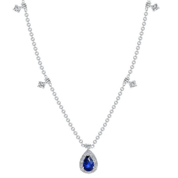 Drop Pear Shaped Blue Sapphire Drop Necklace