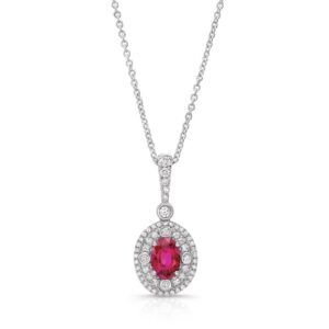 Halo Oval Shaped Ruby Drop Pendant