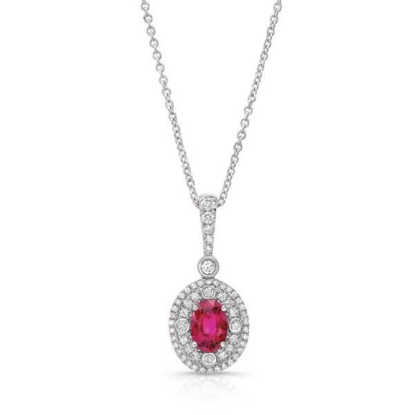 Halo Oval Shaped Ruby Drop Pendant