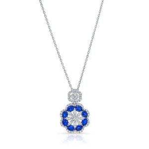 Halo Oval Shaped Blue Sapphire Drop Pendant