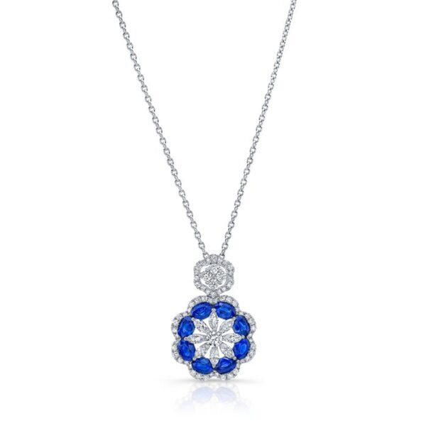Halo Oval Shaped Blue Sapphire Drop Pendant