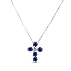 Cross Oval Shaped Blue Sapphire Religious Pendant
