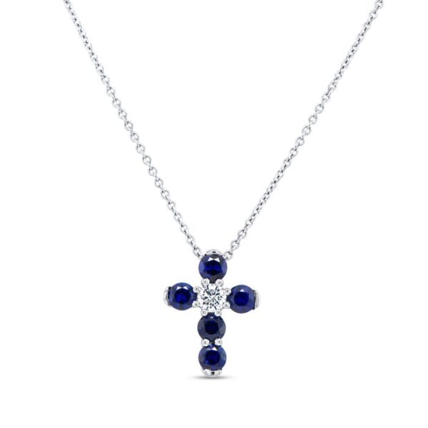 Cross Oval Shaped Blue Sapphire Religious Pendant