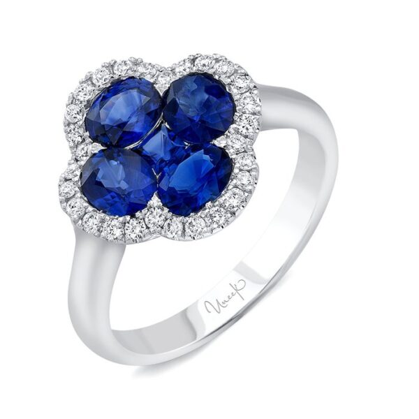 Floral Round Blue Sapphire Fashion Ring