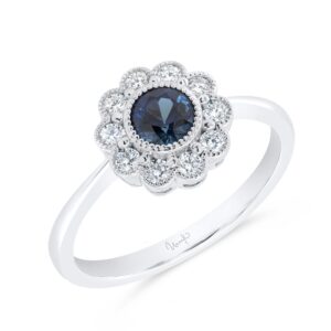 Halo Round Blue Sapphire Fashion Ring