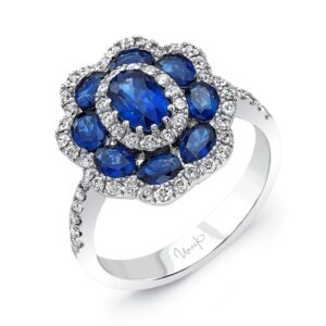 Halo Oval Shaped Blue Sapphire Fashion Ring