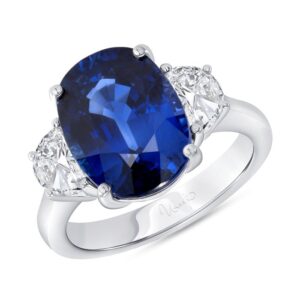 Three-Stone Oval Shaped Blue Sapphire Fashion Ring