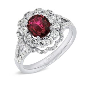 Double-Halo Oval Shaped Ruby Engagement Ring