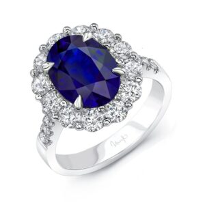 Halo Oval Shaped Blue Sapphire Fashion Ring