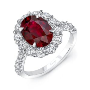 Halo Oval Shaped Ruby Engagement Ring