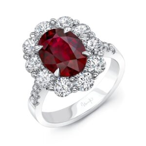 Halo Oval Shaped Ruby Engagement Ring