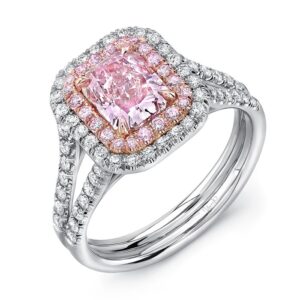 Double-Halo Emerald Cut Light Pink Diamond Engagement Ring
