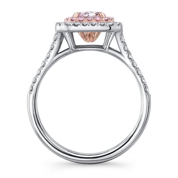 Double-Halo Emerald Cut Light Pink Diamond Engagement Ring - Image 3