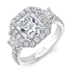 3-Stone-Halo Radiant Diamond Engagement Ring