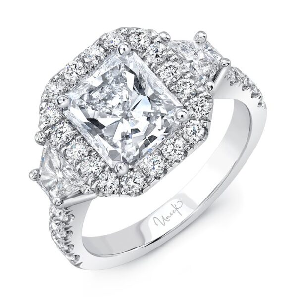 3-Stone-Halo Radiant Diamond Engagement Ring