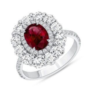Double-Halo Oval Shaped Ruby Engagement Ring