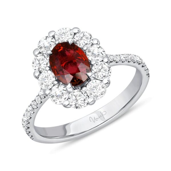 Halo Oval Shaped Ruby Engagement Ring