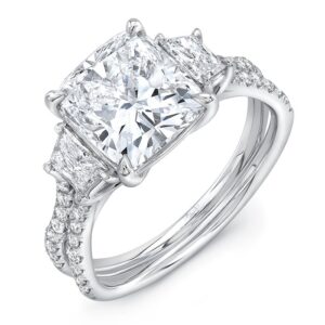 Three-Stone Cushion Cut Diamond Engagement Ring