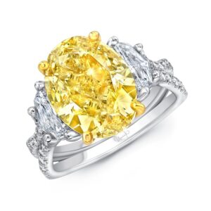 Three-Stone Oval Shaped Yellow Diamond Engagement Ring
