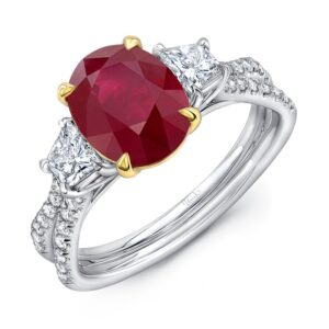 Three-Stone Oval Shaped Ruby Engagement Ring
