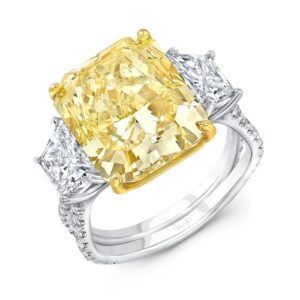 Three-Stone Radiant Fancy Yellow Diamond Engagement Ring
