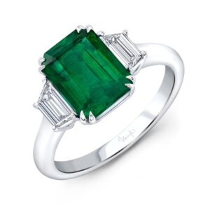 Three-Stone Octagon  Shaped Emerald Engagement Ring