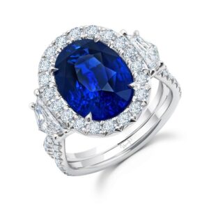 Halo Oval Shaped Blue Sapphire Fashion Ring