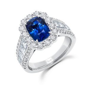 Halo Cushion Cut Blue Sapphire Engagement Ring