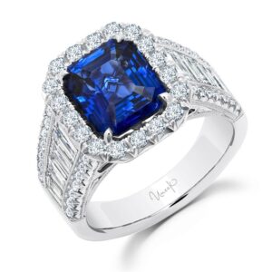 Halo Cushion Cut Blue Sapphire Engagement Ring