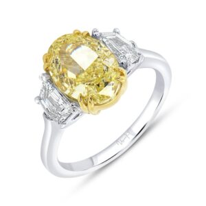 Three-Stone Oval Shaped Fancy Yellow Diamond Engagement Ring