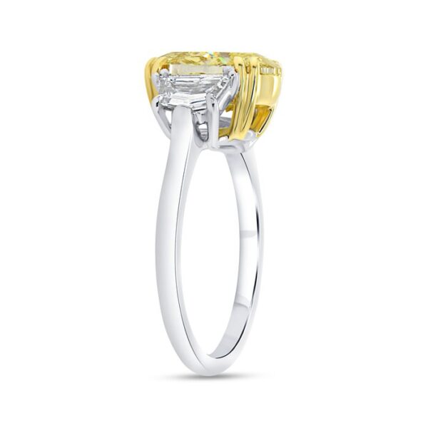 Three-Stone Oval Shaped Fancy Yellow Diamond Engagement Ring - Image 2