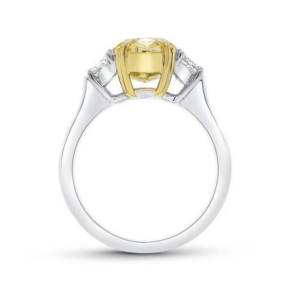 Three-Stone Oval Shaped Fancy Yellow Diamond Engagement Ring - Image 3