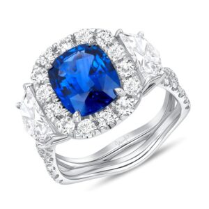 Halo Cushion Cut Blue Sapphire Engagement Ring
